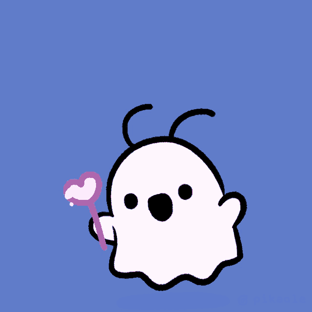 a cartoon drawing of a ghost with a heart on its head