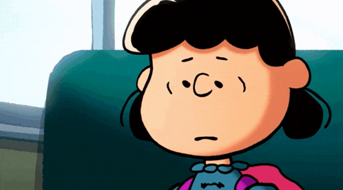 a cartoon character with a sad look on her face and the letter c on her face