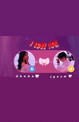 a man and a woman are standing next to each other with the words i love you above them
