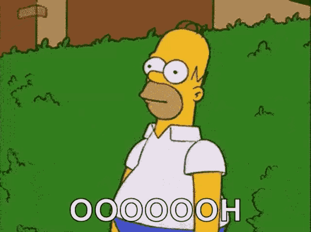 homer simpson from the simpsons is standing in a grassy field with a huge belly .