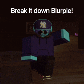 a cartoon character wearing a ny hat and headphones says " break it down blurple "