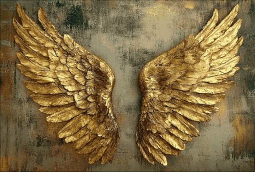 a painting of a pair of golden angel wings