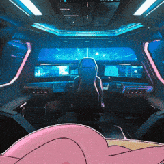 a cartoon drawing of a futuristic cockpit with a display that says ' eee ' on it