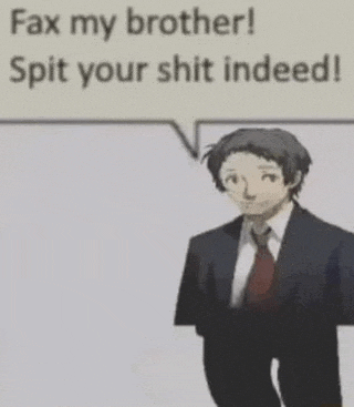 a man in a suit and tie is standing in front of a speech bubble .
