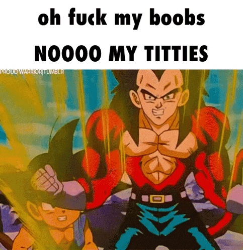 a cartoon character with the words oh fuck my boobs noooo my titties on the bottom