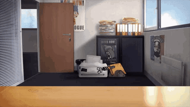 a room with a poster on the wall that says " bites now "
