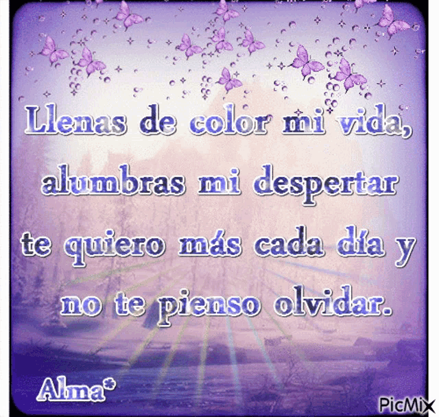 a purple background with purple butterflies and the words " llenas de color mi vida " on it