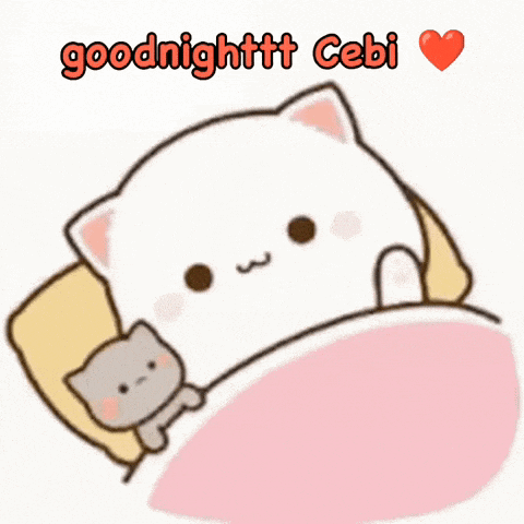 a cartoon cat is laying in a bed with a heart and the words goodnight ceb written above it