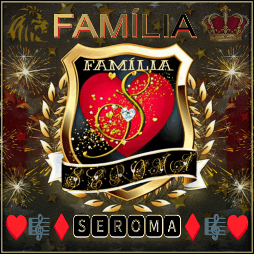 a shield with a red heart and the name familia on it