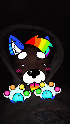 a drawing of a dog with a rainbow hat