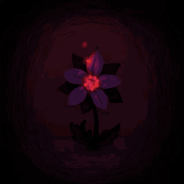 a drawing of a flower with purple petals and a red center