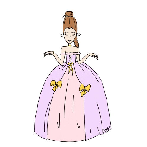 a cartoon drawing of a woman in a pink dress with blood on the floor