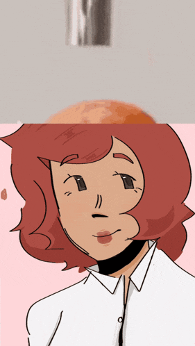 a cartoon drawing of a woman with red hair and a choker around her neck