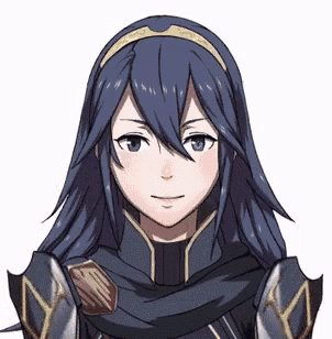 a drawing of a girl with long blue hair and a headband on her head