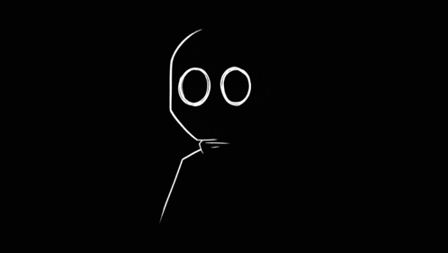 a drawing of a stick figure with circles in his eyes and a bow tie on a black background .