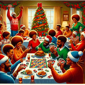 a group of people sitting around a table playing a game of uno