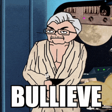 a cartoon of a man in a robe with the word bullieve written on it