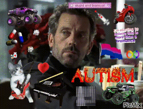 a picture of a man with the word autism in red letters