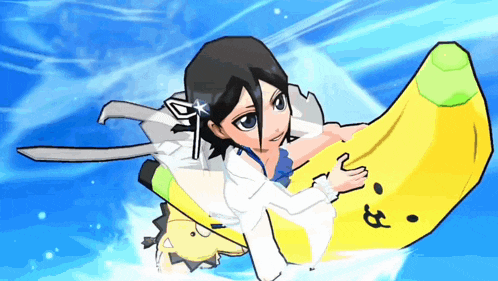 a cartoon of a girl riding a banana in the water