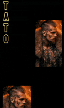 a tattooed man with the word tato on the bottom left