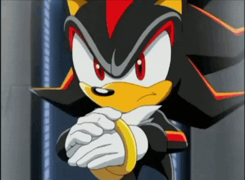 shadow the hedgehog from sonic the hedgehog is wearing a gold ring on his finger