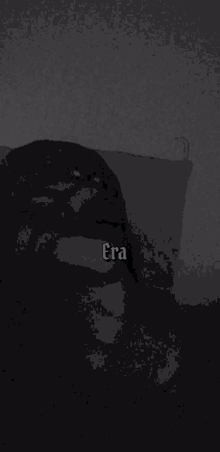a black and white photo of a person with the word era written on it