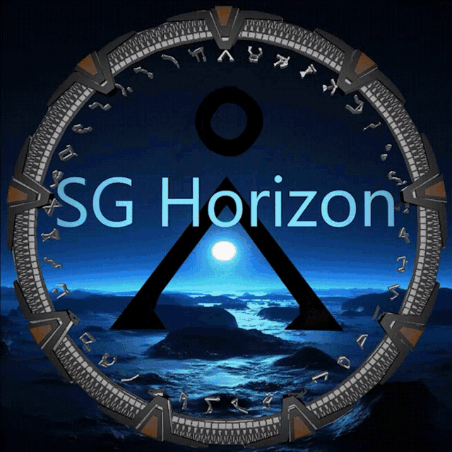 a logo for sg horizon with a picture of a landscape in the background