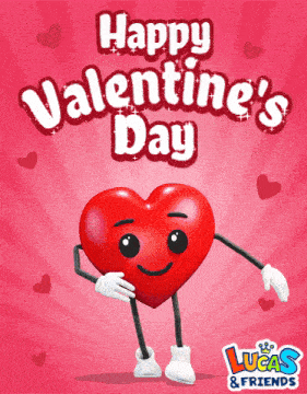 a lucas and friends valentine 's day greeting card with a heart with arms and legs