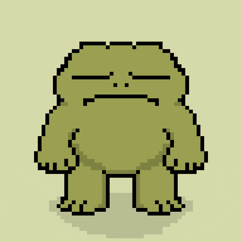 a pixel art drawing of a green monster with sunglasses on