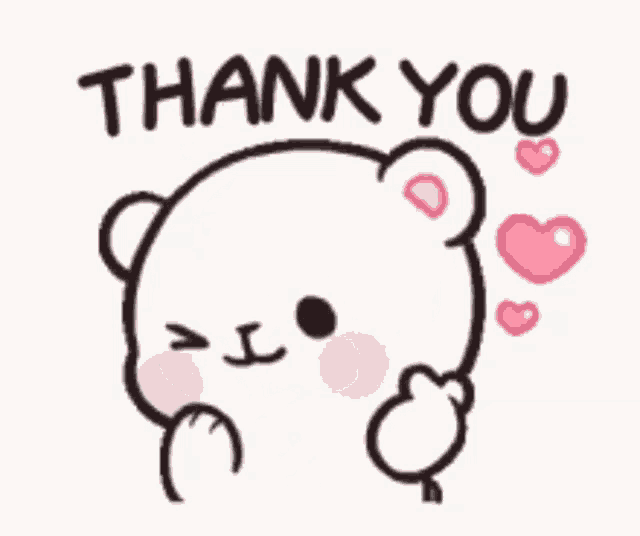 a thank you sticker with a teddy bear holding a heart
