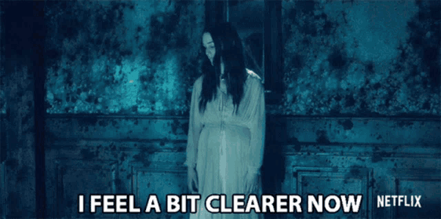 a woman in a white dress says " i feel a bit clearer now netflix "