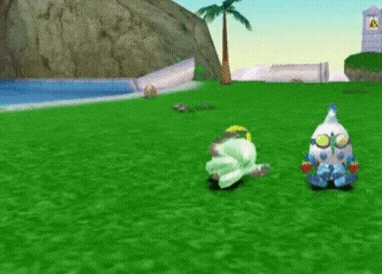 a video game character is laying on the grass next to another character .