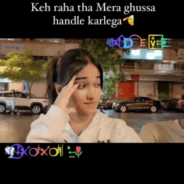 a girl with her hand on her forehead and the words keh raha tha mera ghussa handle karlega on the bottom