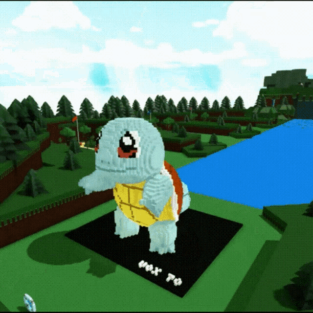 a cartoon of a turtle that says squirtle on a black mat