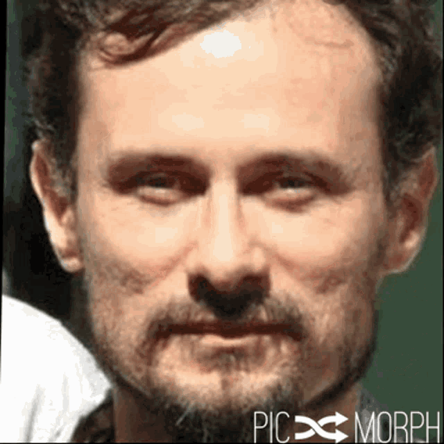 a close up of a man 's face with the words pic morph written below it