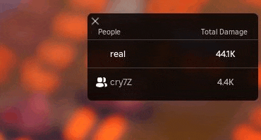 a screenshot of a person 's total damage in a video game with a blurred background .