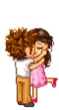 a pixel art of a man carrying a woman on his shoulders .