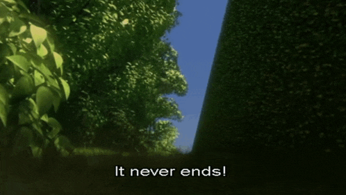 a picture of a hedge with the words " it never ends " below it