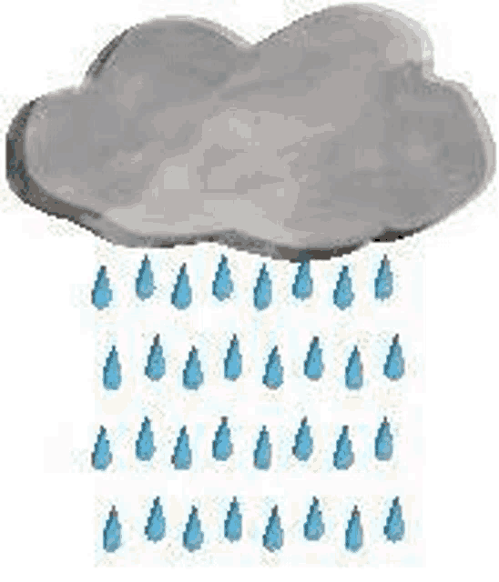 a cloud with blue rain drops coming out of it .