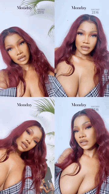 a woman with red hair is taking a selfie on monday at 23:15
