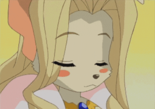 a close up of a cartoon character with a blue necklace