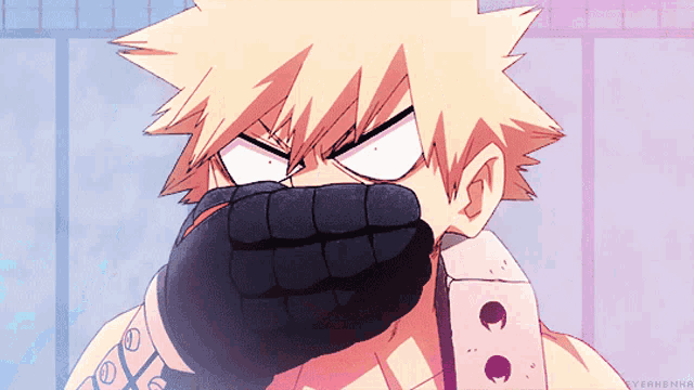 a cartoon character is covering his mouth with a black glove ..