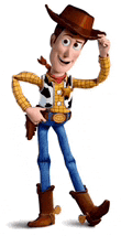 woody from toy story is wearing a cowboy hat and boots and holding a gun .
