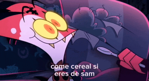 a cartoon character with the words come cereal si eres de sam on the bottom