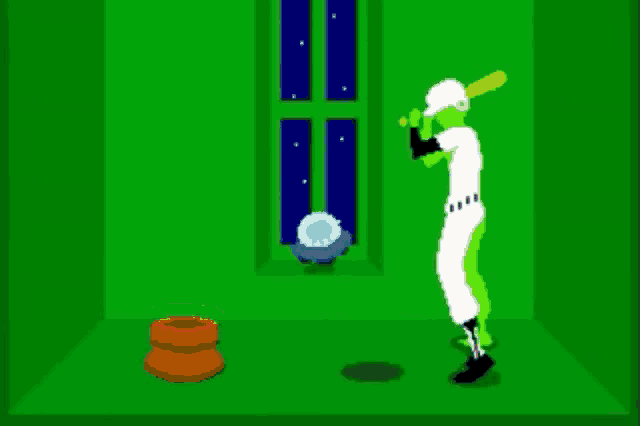 a pixel art illustration of a baseball player holding a baseball in his hand .