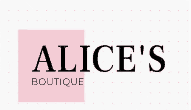 the logo for alice 's boutique has a pink square in the middle