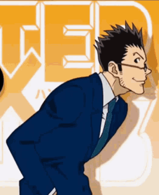 a cartoon of a man in a suit and tie is smiling