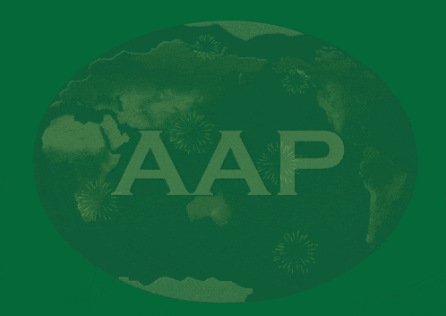 a green globe with the letters aap on it