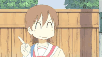 a girl in a school uniform is pointing at something with her finger
