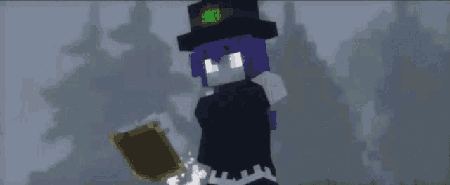a minecraft character is holding a book with a green light on it